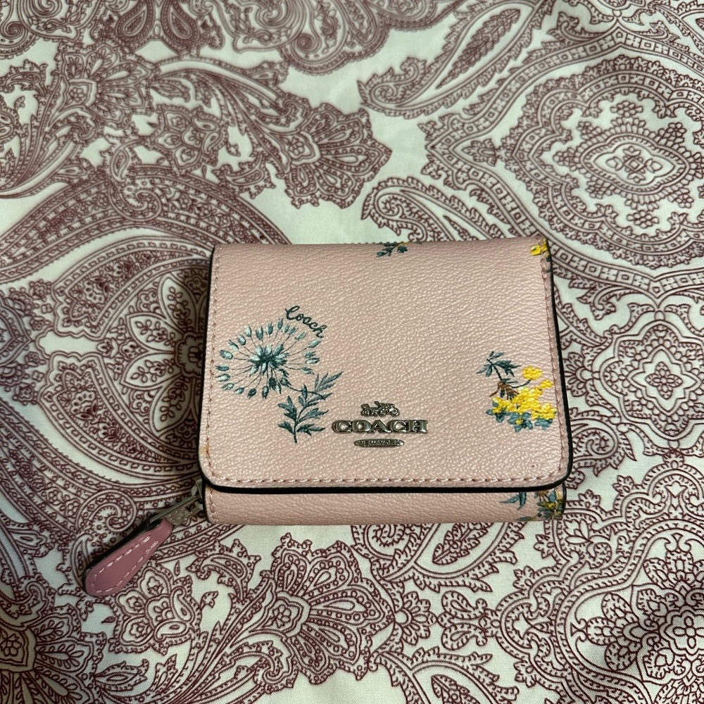 Coach Pink Floral Leather Small Wallet